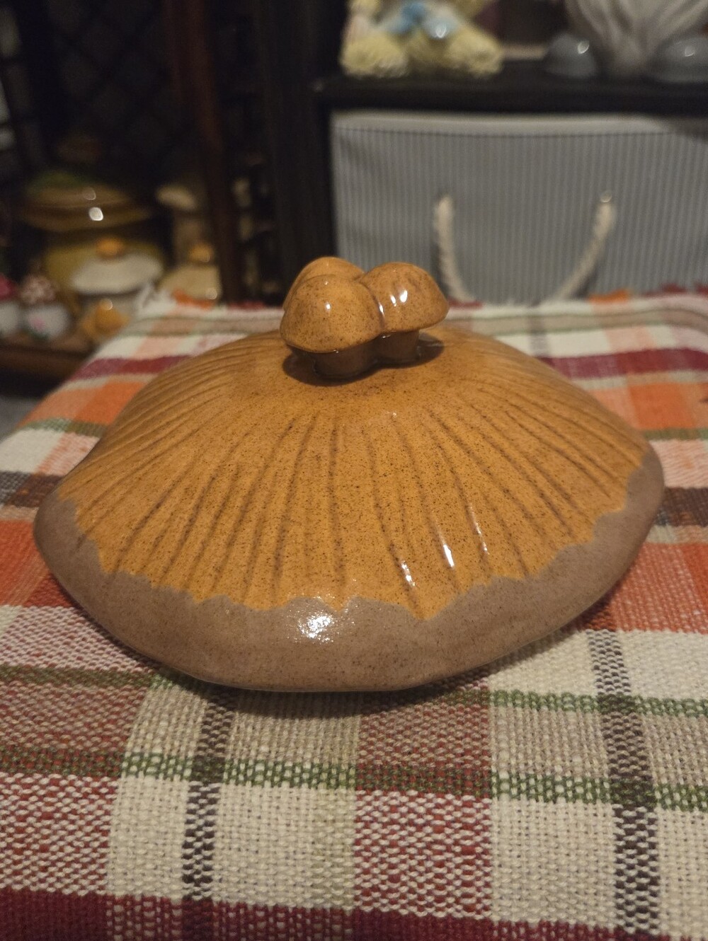 🍄 Vintage Mushroom Pottery Replacement Lid Only– Brown Speckled Ceramic